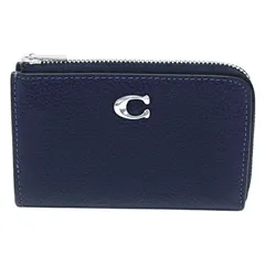 コーチ COACH エッセンシャル Lジップ キー ケース ポリッシュド ペブル レザー CR513 パスケース コインケース マルチケース L字ファスナー メンズ レディース ネイビー 正規品 極美品 中古 mbp06002