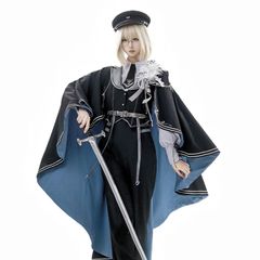 暗夜契約 ロリータ風 軍装風  ARMY ロングパンツセット マント付き ジャケット ベスト シャツ ネクタイ ベルト付き 青 黒 モード風 男女兼用 カップルコーデ 舞台衣装 撮影用 コスプレ服 おしゃれ個性派衣装 高品質素材