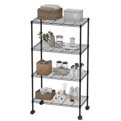 FLEXISPOT スチールラック CJ1 キッチンラック メタルラック 4段 幅60cm 収納棚 総耐荷重80kg キャスター付き 棚板上下調整可能 工具不要 防錆