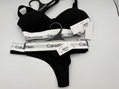 [カルバンクライン] ck レディース ブラジャー Tバック ショーツ セット スポーツ ジム 筋トレ 運動 無地 女性用 下着 QF1654+F3786 BLACK(001) S [並行輸入品]