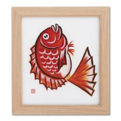 美品 柚木沙弥郎「魚（鯉）」型染絵 民藝 染色工芸家 人気染色家 印有