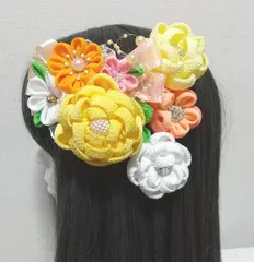 髪飾り 髪飾り黄色 髪飾りオレンジ 成人式 卒業式 七五三 つまみ細工 振袖 袴