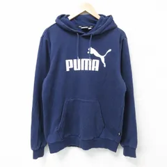 M/古着 プーマ puma 長袖 スウェット パーカー メンズ ビッグロゴ コットン 紺 ネイビー 25apr17 中古 スエット トレーナー トップス
