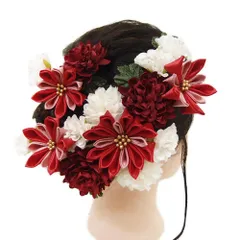 髪飾り 成人式 赤 振袖 前撮り 袴 花 浴衣 夏祭り 花火大会 3点セット ピンク 白 臙脂 豪華 ヘアアクセ かんざし 新作 ヘッド No.9-4189