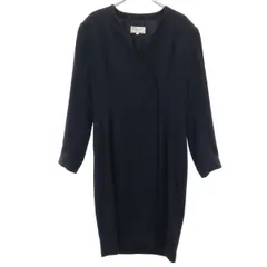 PAUL STUART ポールスチュアート 長袖 Vネック ラップ ワンピース 11 ブラック レディース 古着