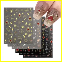 【最短発送】シール ネイルパーツ 貼るだけ 太陽 おしゃれ 月 ネイルステッカー 星 ジェルネイル ハート ネイルアートシール 可愛い デコパーツ 3D バレンタインデー 12枚セット クリスマス ネイルシール (ゴールド+シルバー)
