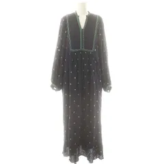 ヌキテパ NE QUITTEZ PAS! Cotton Gauze Full Embroidery Gather Dress ワンピース ロング 長袖 総柄 M ネイビー ライトグリーン ラベンダー /DO ■OSのサムネイル