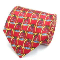 ニッポンダービー ブランド ネクタイ 競馬 馬 馬具 総柄 シルク 日本製 PO メンズ レッド 日本ﾀﾞｰﾋﾞｰ 【中古】