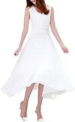 Aguilucho(アリルチョウ） マキシ ワンピース ノースリーブ ロング シフォン きれいめ リゾート レディース サイドファスナー改良 白 サイズ( 1:ホワイト,  L)