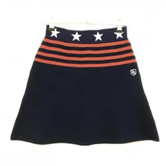 【美品】パーリーゲイツ ニットスカート ネイビー×レッド 上部ボーダー ウエスト星柄  レディース 1(M) ゴルフウェア PEARLY GATES