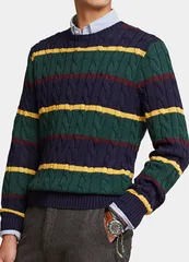 POLO RALPH LAUREN｜ポロラルフローレン Striped cable-knit cotton sweater ボーダー ケーブル編み コットンニット