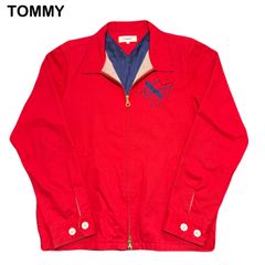 TOMMY ワンポイントロゴ ダブルジップ レッド 赤 ジャケット ライトアウター ジャンパー Lサイズ