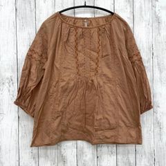 【 a.v.v 】アーヴェヴェ 刺繍 コットン ブラウス 七分袖 ピンクベージュ Mサイズ