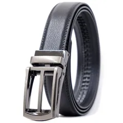 ブラックB_ウエスト100cmまで対応 [BEEL] ベール ベルト メンズ 牛革 オートロック式ベルト レザー 紳士 穴無し 大きいサイズ ビジネス スーツ カジュアル 【バックルタイプ：デザイン】 シュリンク ブラック