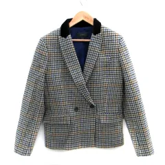 ジェイクルー J.CREW テーラードジャケット ミドル丈 ダブルボタン 総裏地 千鳥格子柄 ウール 4 XL 大きいサイズ マルチカラー モスグリーン 青 ブルー /SM22のサムネイル
