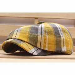 キャスケット帽 チェック柄 綿混 キャップ ハンチング帽子 メンズ レディース 56cm～59cm YE トレンド KC83-6