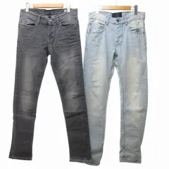 ベルシュカ Bershka スキニーデニム 2点セット おめとめ ジーンズ ダメージ加工 色褪せ加工 グレー系 ブルー系 30 約M