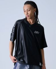 FUBU LOGO TAPE GAME SHIRT【BLACK】 (M・L・XL・2XL)(フブ 通販 メンズ 大きいサイズ ジャージ JERSEY ゲームシャツ 半袖 ショートスリーブ ビックシルエット オーバーサイズ B系)