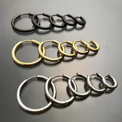 ①『内径8㎜.10㎜.12㎜.16㎜.20㎜／ブラック/2個セット』安心安全ステンレスフープピアス