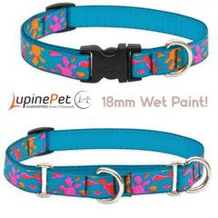 ウエットペイント柄首輪　18mm幅　ワンタッチ首輪　ハーフチョークカラー　マーチンゲール　LUPINEルパイン アメリカ製　軽量　丈夫 Wet Paint!　人気のレギュラーデザイン