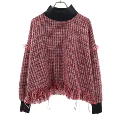 ZARA WOMAN ザラウーマン 長袖 フリンジツイードハイネック ニット L レッド系 プルオーバー レディース 古着