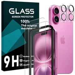 対応 iphone 16 ガラスフイルム 6.1インチ 【2+2 枚セット-国産旭硝子】 iPhone16 ガラスフィルム 2枚 + レンズ保護フィルム 2枚 ガイド枠付き アイフォン16 液晶 保護フィルム 強化ガラス 【 硬度9H 耐衝撃 飛散防止 超