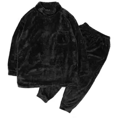 [ステイランド] フリース上下セット ふわふわあったか メンズ (LL, ブラック) 0