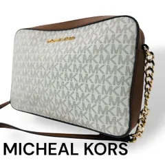 MICHEAL KORS マイケルコース カメラバッグ ショルダーバッグ 小物入れ ロゴ金具 総柄 ゴールドチェーン ロゴ型押し 肩掛け 斜め掛け レディース ホワイト 白色 ブラウン 茶色