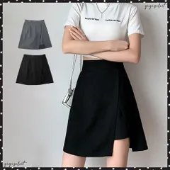 ミニスカート キュロット スリット 韓国レディースボトムス ハイウエスト Aライン インナーパンツ付き 膝上スカパン カジュアル フェミニン おしゃれセクシー夏スカショーパン春秋 ショート丈デート服 台形スカート 黒
