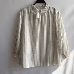 訳あり新品未使用タグ付き3L大きいサイズストライプブラウス白ホワイト長袖上品