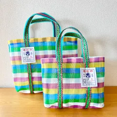 台湾 エコバッグ ナイロントートバッグ 漁師網バッグ 温泉バッグ 台湾雑貨 ☆マルチカラー〈1号& 2号サイズセット〉
