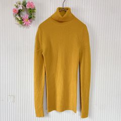 50-7 ー大特価ー ウール100%★訳あり 【イネド】  レディース リブニット 9号 カラシ色 長袖 INED トップス セーター タイト スリム タートルネック