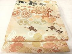 平和屋着物◎全通柄京袋帯　唐織　御所車花文　金糸　正絹　逸品　AAAS9729yx