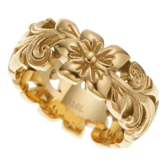 ハワイアンジュエリーリング レディース サージカルステンレス316L ウェーブ カットアウト 幅広 ワイド プルメリア 花 スクロール 波 ピンキーリング 小指 お肌に優しい 金属アレルギー対応 金アレ シンプル 誕生日 記念日 プレゼント ギフト