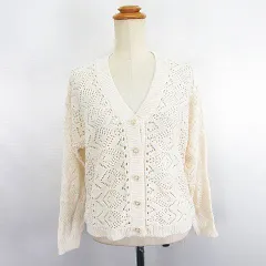 デイジー Dazy ニット カーディガン 長袖 ドロップショルダー Vネック 透かし編み XS ライトピンク ※EKM