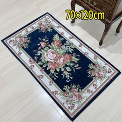 玄関マット　シェニールマット レッド　ゴブラン織り　70×120㎝　ローズ　バラ　フラワー　マット　ラグ　エレガント インテリア おしゃれ かわいい 滑り止め 洗える  玄関マット 薔薇 花柄 　姫系　ネイビー　紺