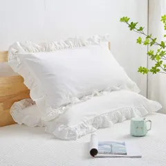 【特価セール】封筒式 まくらかばー フリル ピーチスキン加工 43x63 抗菌 ピローケース 防臭 ２枚セット 洗える 枕カバー かわいい Forhomelife ホワイト