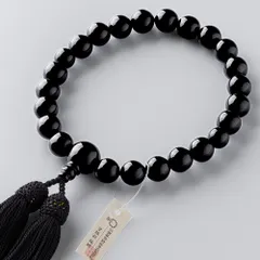 新品 数珠袋付き 正絹頭付房 22玉 黒オニキス すべての宗派で使える男物念珠