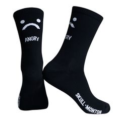 Monton［モントン］ニットサイクリングソックス Faceアングリー黒 ブラック自転車用靴下スポーツソックス