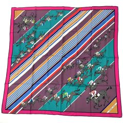 極美品 HERMES エルメス カレ90 LEA COURSES 競馬 シルク スカーフ マルチカラー