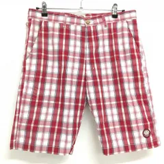 ★特価★エドウィンゴルフ ハーフパンツ ワインレッド×白 チェック柄 ロゴワッペン ティー装着可  メンズ LARGE ゴルフウェア EDWIN GOLF