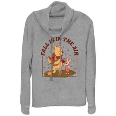 【送料無料】 ディズニー レディース Tシャツ トップス Disney's Winnie The Pooh Fall Is In The Air Plus Size Cowlneck Graphic Lightweight Long Sleeve Gray H