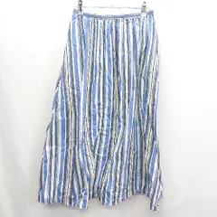 ◇ URBAN RESEARCH DOORS ストライプ柄 バックウエストゴム ロング丈 フレア スカート サイズOne ブルー系 レディース E  【1407020064477】