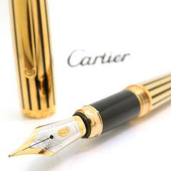 Cartier ダンディ 万年筆 1847本限定 リミテッドエディション 18K750 M ゴールド ブラック ストライプ 美品 カルティエ ◆送料込◆質屋-10593