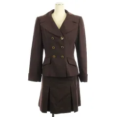 オールドイングランド OLD ENGLAND セットアップ シングルジャケット スカート ひざ丈 ニット ウール カシミヤ混 ブラウン系 3 2のサムネイル