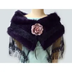 シルクフリンジ ファーショール（パープル）パーティ ドレス ワンピース 結婚式 クリスマス