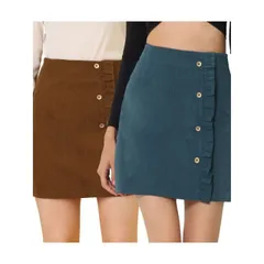 【送料無料】 アレグラ ケー レディース スカート ボトムス 2 Packs Women's Corduroy High Waist Button Decor a Line Mini Skirt Brown Dusty Blue