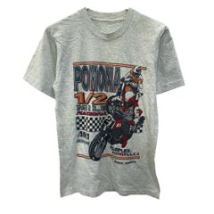 半袖 プリントTシャツ M～ グレー系 プルオーバー バックプリント 90's 90年代 レーシング バイク 古着卸 アメリカ仕入 a706-6110