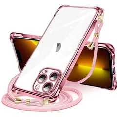 iPhone 12 Pro 用 ケース クリア ショルダー iphone12pro 用 スマホケース アイフォン12Pro カバー 肩掛け 斜めかけ 縄掛けケース 透明 TPU 薄型 軽量 耐衝撃 紐付き 斜めがけ 織りストラップ付き ネックストラップ シ