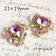 【 3個 】 21×19mm ハート唐草文様 センターパーツ ストーン ビジュー ヴィトレイルミディアム×ゴールドフレーム